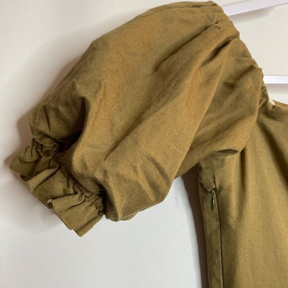 Zara Woman Off-the-Shoulder Poof Sleeve Green Button Detail Dress Size S - Picture 5 of 16